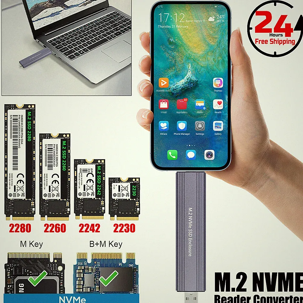 New USB 3.1/ 2242 M.2 SSD Hard Drive Enclosure External 10Gbps M2 SSD Reader
