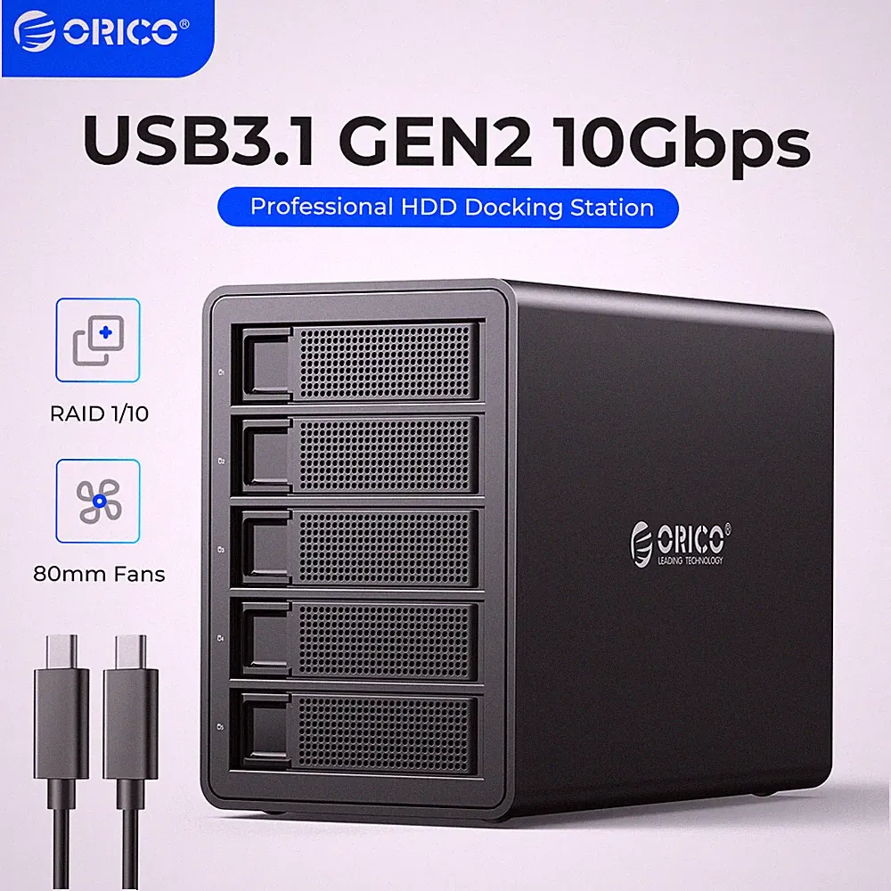 ORICO 5 Bay Hard Drive Enclosure Daisy Chain 10Gbps Type-C HDD Docking