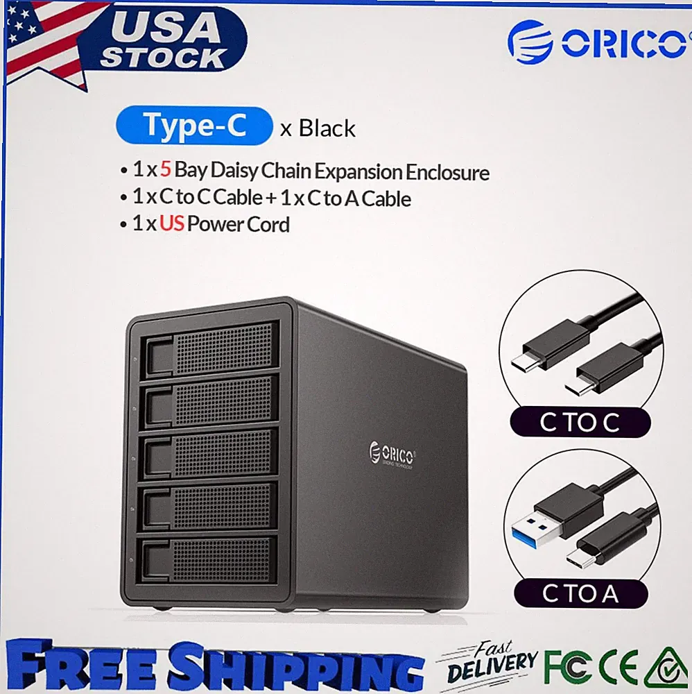 ORICO 5 Bay Type-C Hard Drive Enclosure 3.5''&Daisy Chain For 2.5/3.5'' HDD SSDs