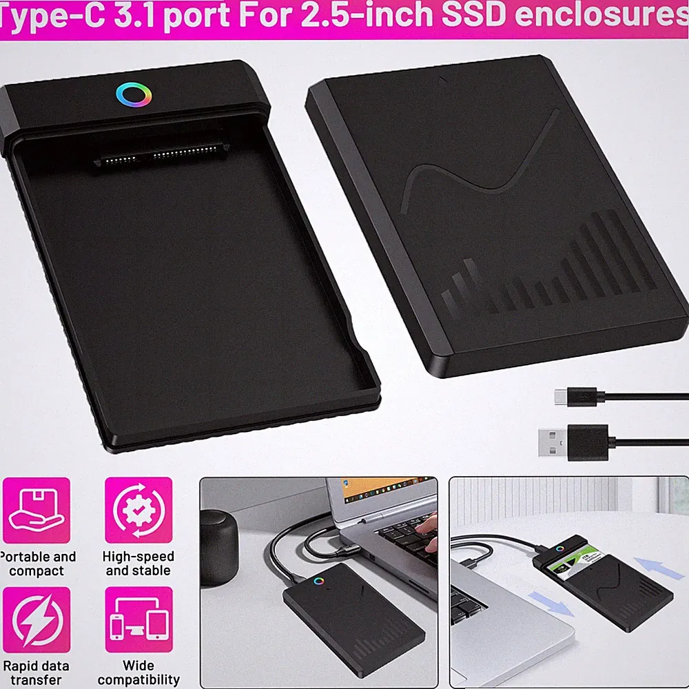 USB 3.1 Type C 2.5" External HDD SSD Enclosure Hard Drive Case SATA 3.0 UASP NEW